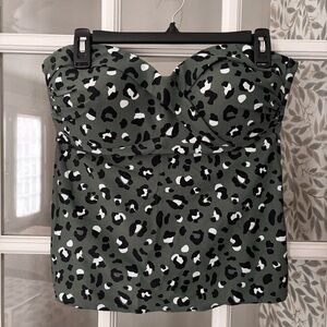 KONA SOL Olive Animal Print Twist Bandeau Tankini Sz XL